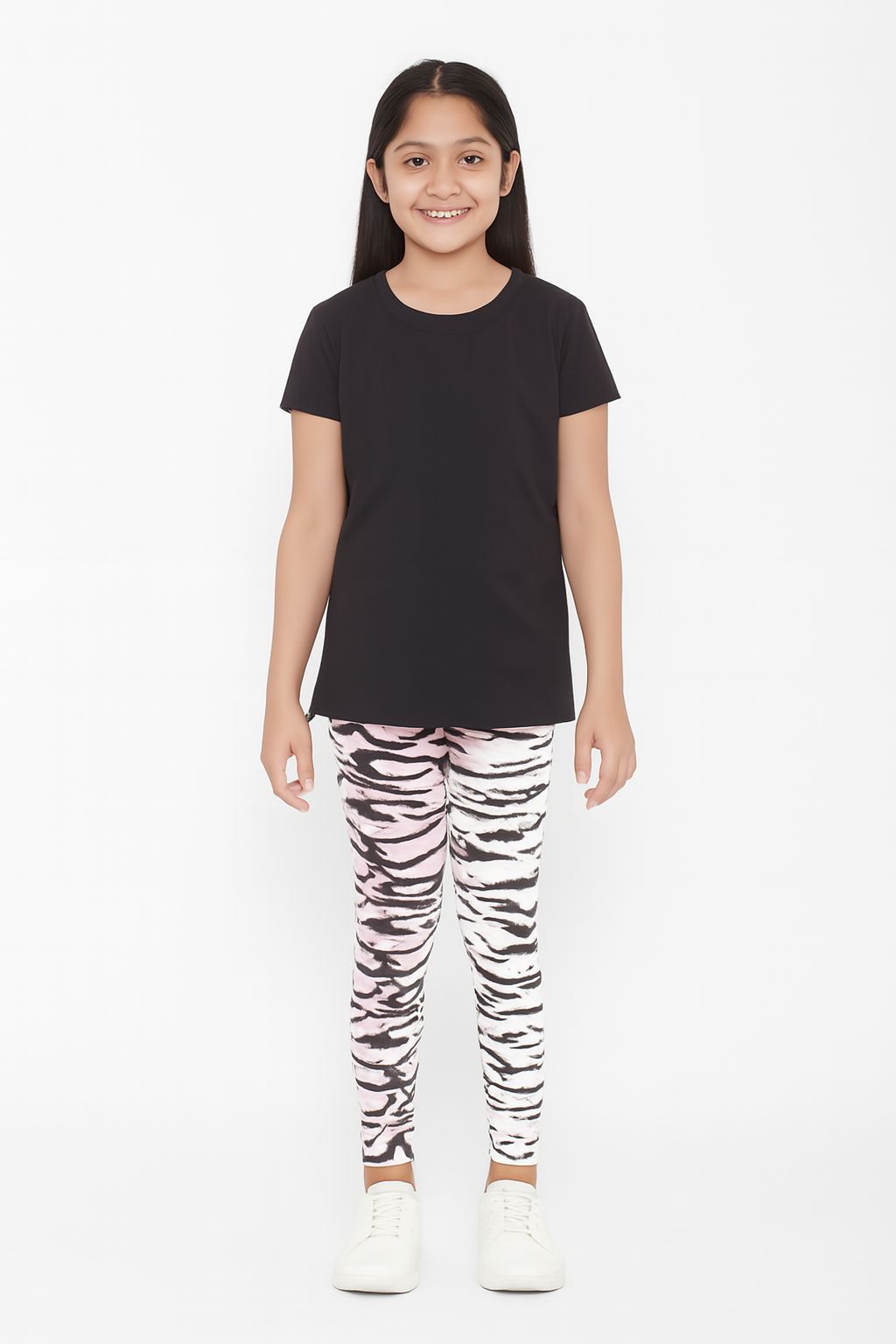 Poly lycra Printed Leggings for Girls Pink