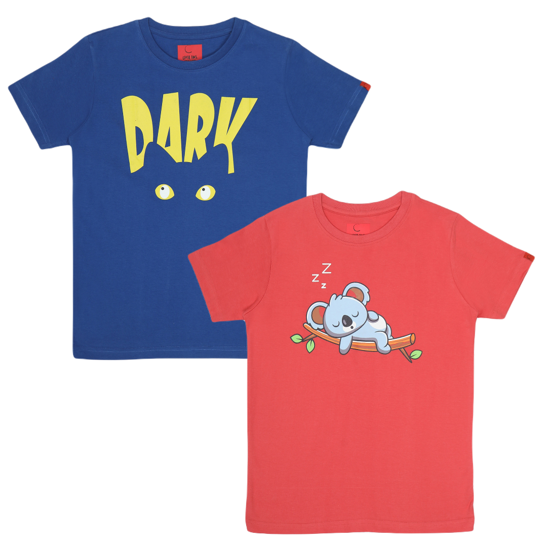 Round Neck Printed Super Combed Cotton T-shirt, (Pack of 2)