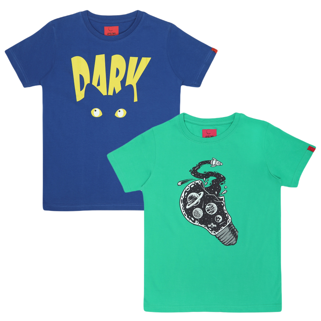 Round Neck Printed Super Combed Cotton T-shirt, (Pack of 2)