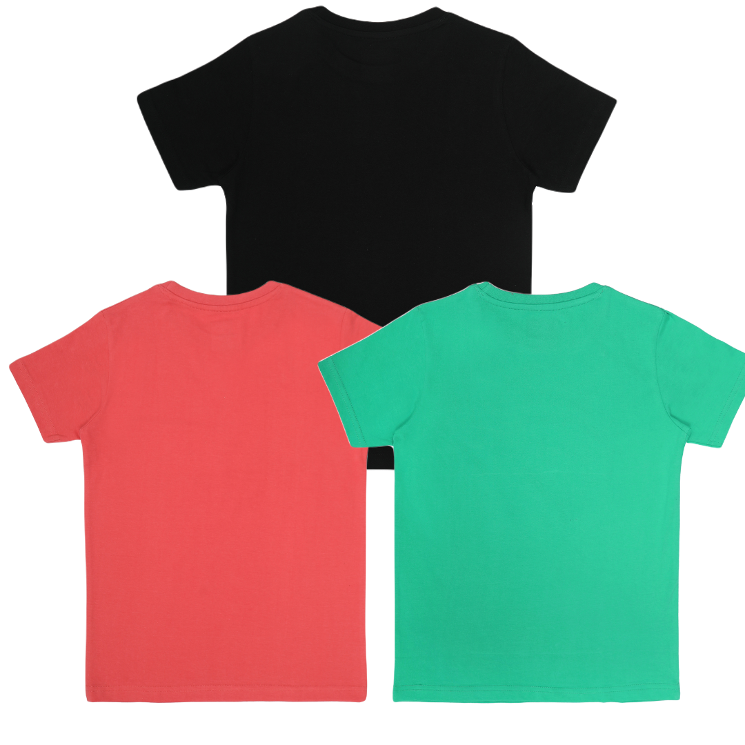 Round Neck Printed Super Combed Cotton T-shirt, (Pack of 3)