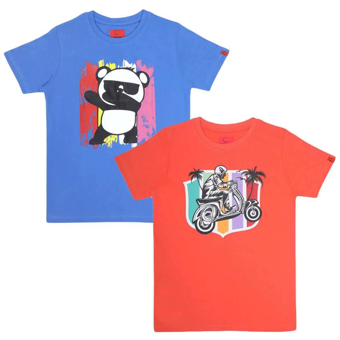 Round Neck Printed Super Combed Cotton T-shirt, (Pack of 2)