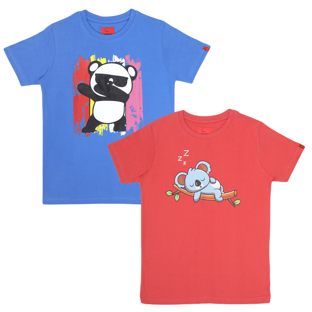 Round Neck Printed Super Combed Cotton T-shirt, (Pack of 2)
