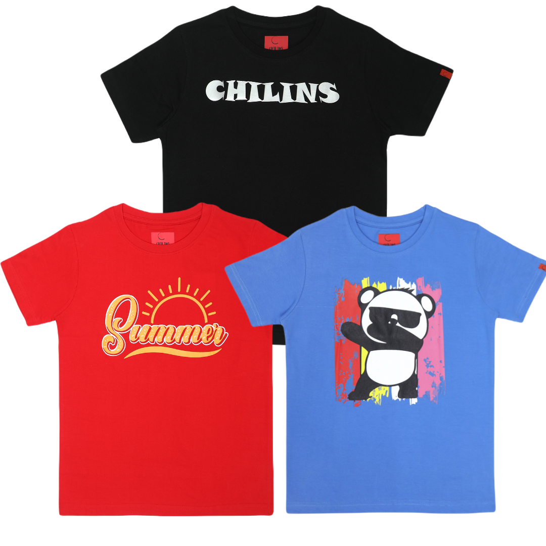 Round Neck Printed Super Combed Cotton T-shirt, (Pack of 3)