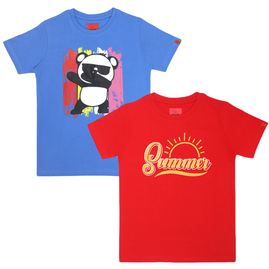 Round Neck Printed Super Combed Cotton T-shirt, (Pack of 2)