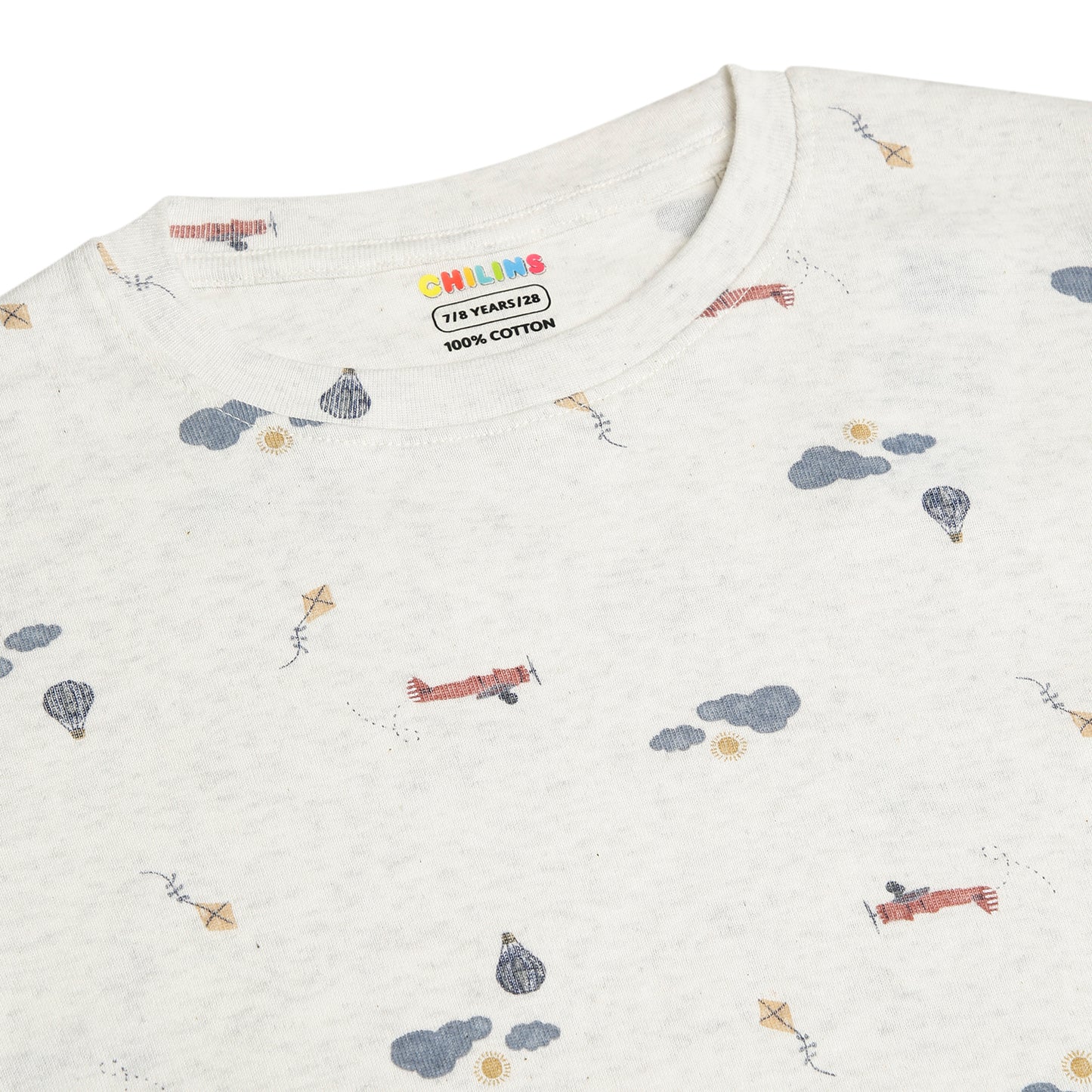 CHILINS Kids Pure Cotton Printed T-Shirt & Pyjama Set | Cream Comfort Nightwear
