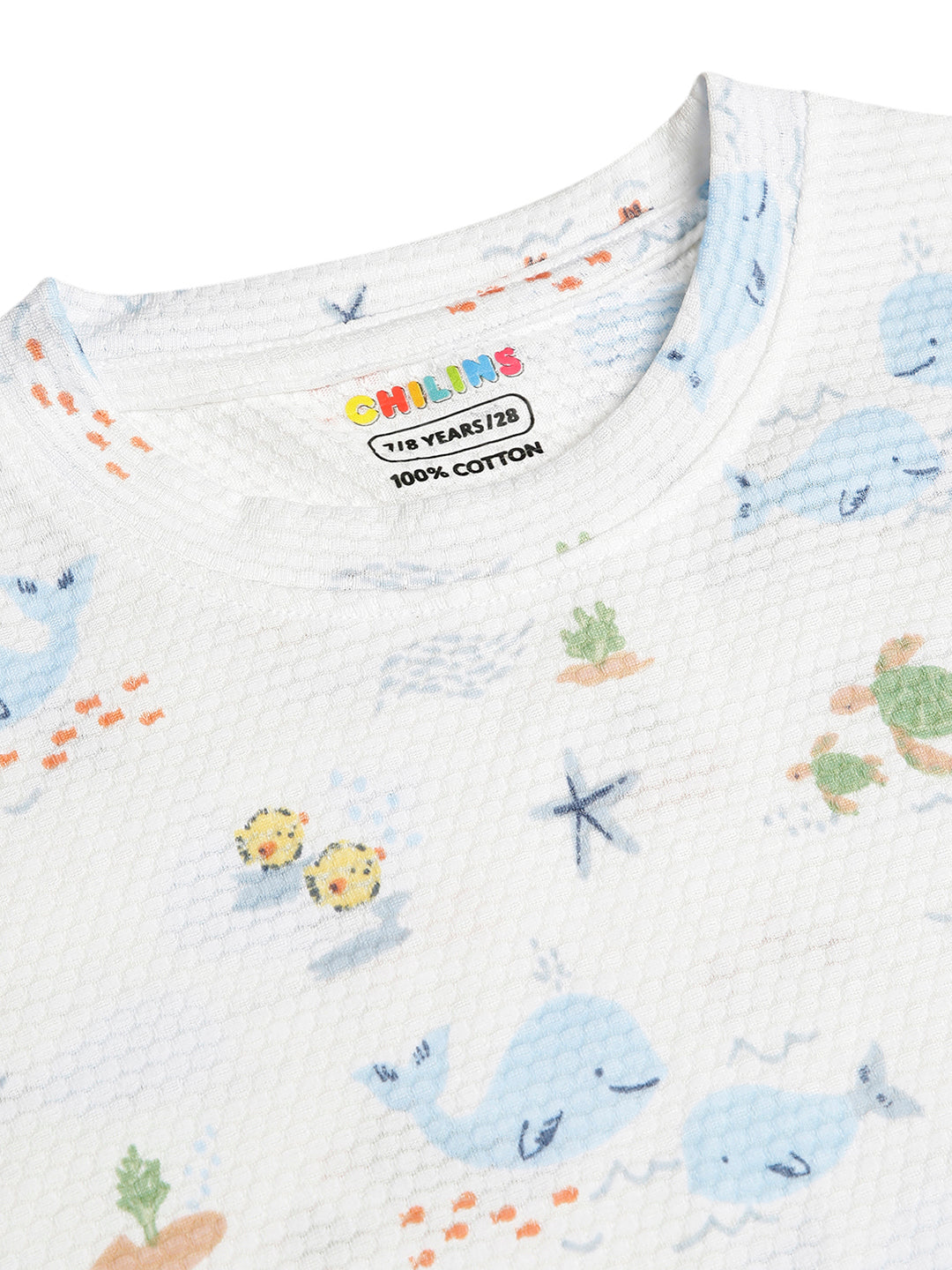 CHILINS Kids Pure Cotton Printed T-Shirt & Shorts Set | Ocean Life Print Co-Ord Set
