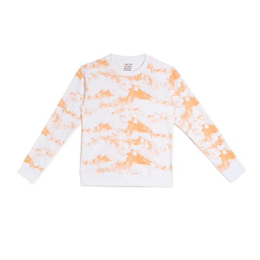 Girls Fleece Printed Round Neck Sweatshirt | Orange Tie Dye