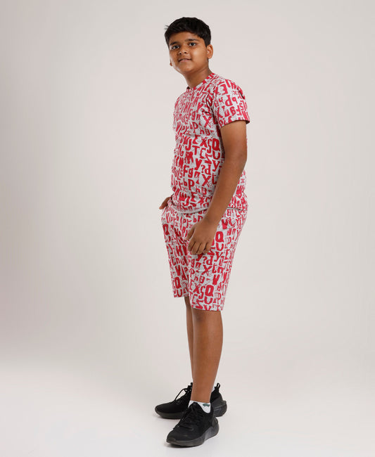 Printed Boys Half Sleeves Shorts Set - Coord set -White Red Night suit