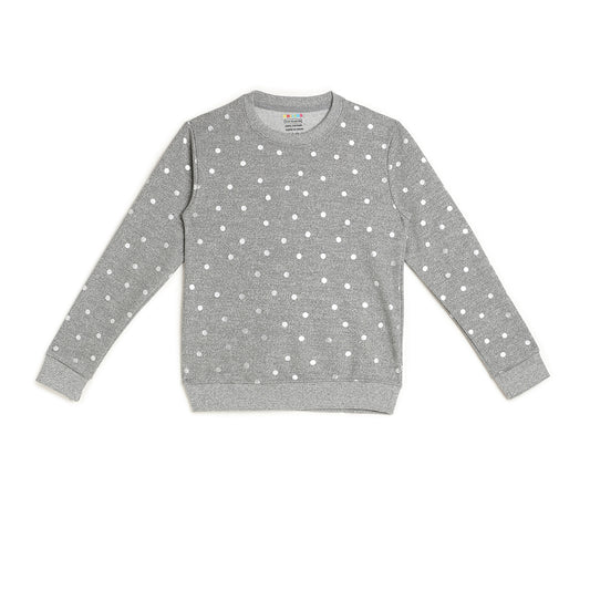 Girls Fleece Printed Round Neck Sweatshirt | Grey Dot Print