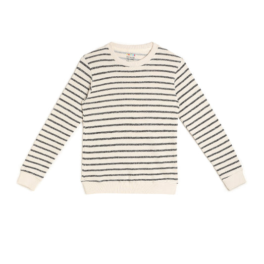 Boys Fleece Printed Round Neck Sweatshirt | White Black Striped