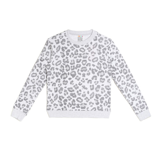 Girls Fleece Printed Round Neck Sweatshirt | Grey Animal Print