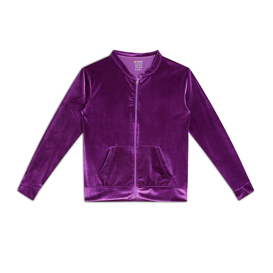 Girls Self Design Velvet Party Jacket with Zipper – Violet (Without Hood)