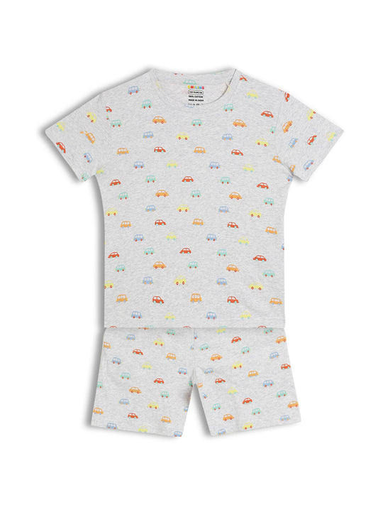 CHILINS Kids Pure Cotton Printed T-Shirt & Shorts Set | Car Print Co-Ord Set