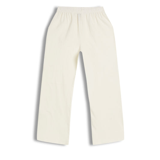 CHILINS Girls Cotton Pants | White Straight Fit Elastic Waist Pants