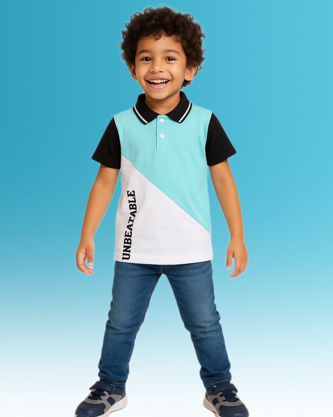Chilins Boys Polo Tshirt, Color- Sky Blue/ Turquoise & White