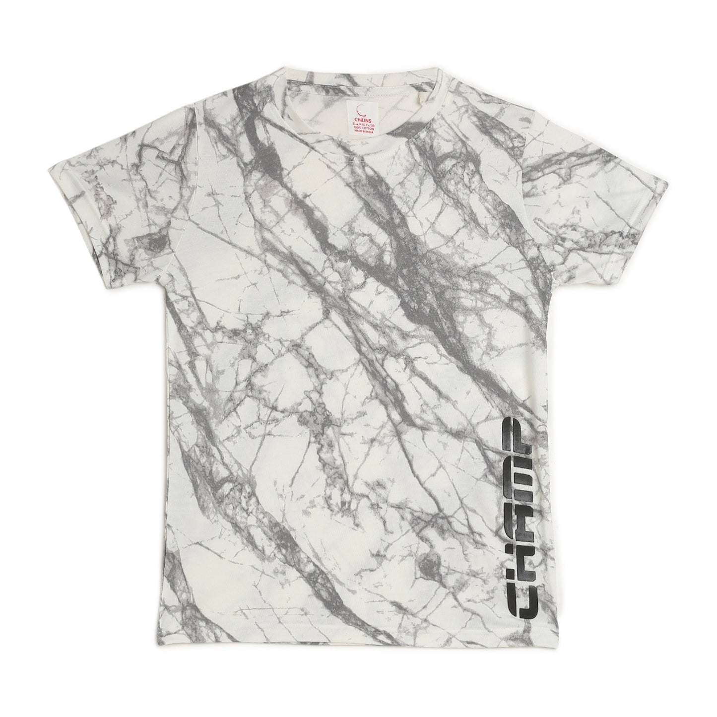 Boy Cotton Regular Fit Printed T-Shirt - Half Sleeve - Round Neck| White Grey Tie Dye champ