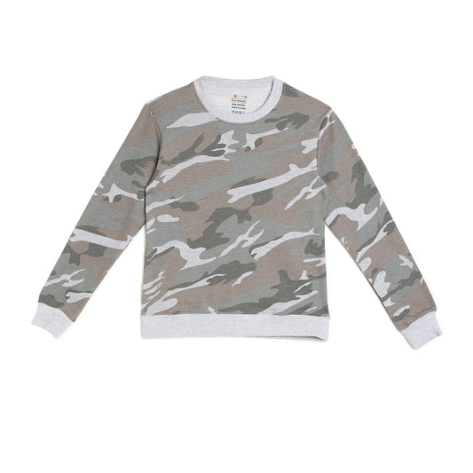 Boys Fleece Printed Round Neck Sweatshirt | Grey Camouflage