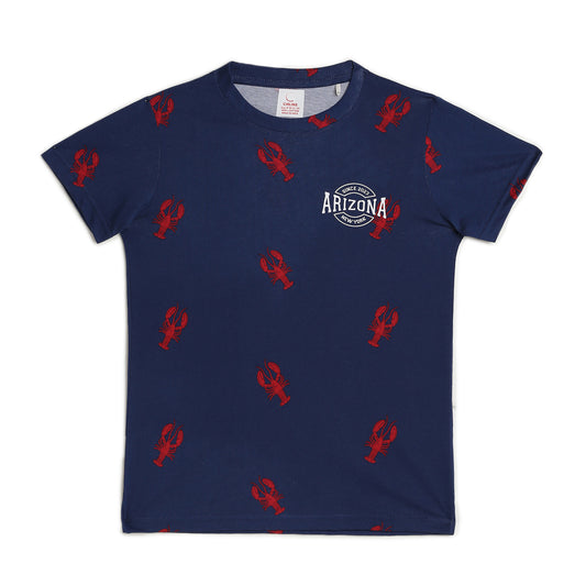 Boy Cotton Regular Fit Printed T-Shirt - Half Sleeve - Round Neck | Blue