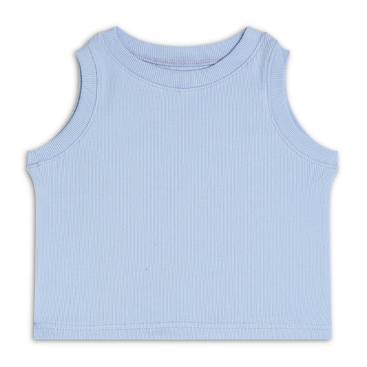 Girl's Solid Crew Neck Ribbed/Knitted Sleeveless Stretchable Slim Fit Crop Tank Top