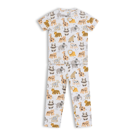 CHILINS Kids Pure Cotton Printed T-Shirt & Pyjama Set | Animal Print Nightwear Set