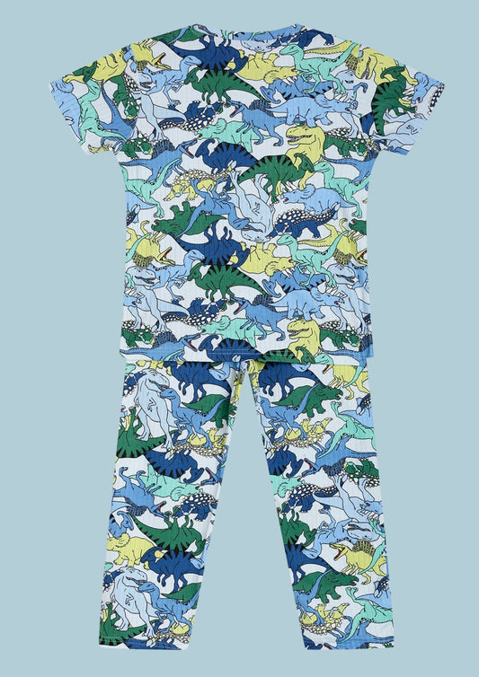 CHILINS Kids’ Dinosaur Print Cotton Pajama Set – 100% Pure Cotton Summer Sleepwear