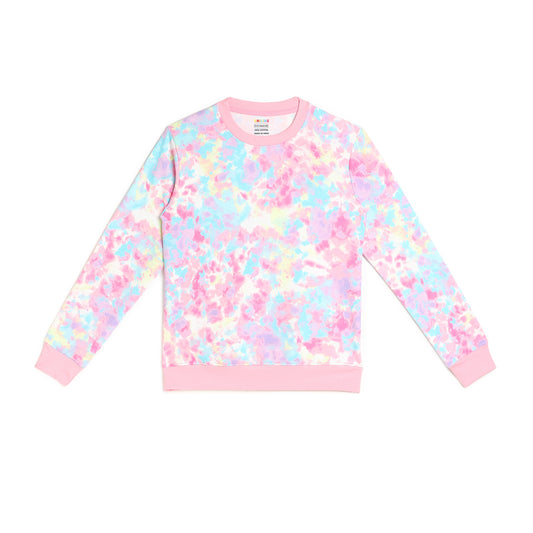 Girls Fleece Printed Round Neck Sweatshirt | Pink Tie Dye