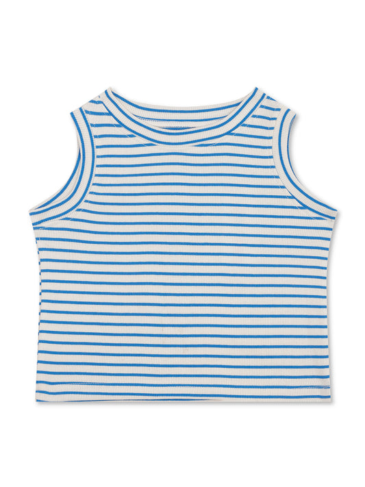 CHILINS Girls White Blue Ribbed Cotton Crop Top Stylish & Comfortable Kidswear
