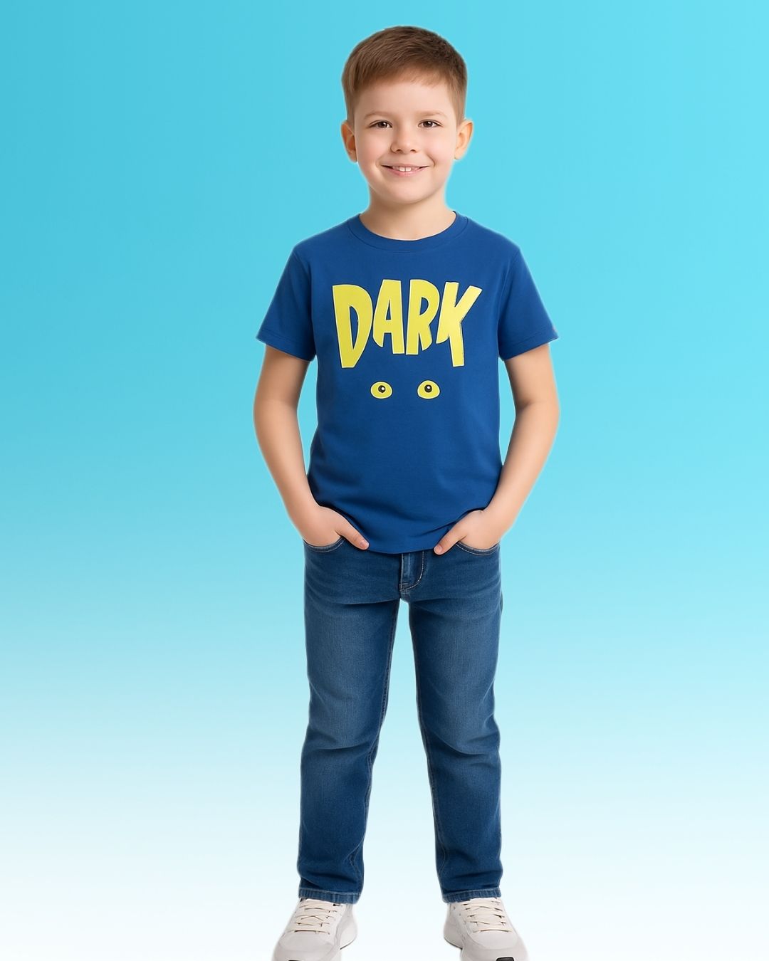 Round Neck Printed Super Combed Cotton T-shirt, Color- Blue