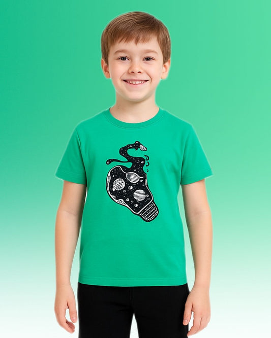 Round Neck Printed Cotton Tshirt, Color- Green