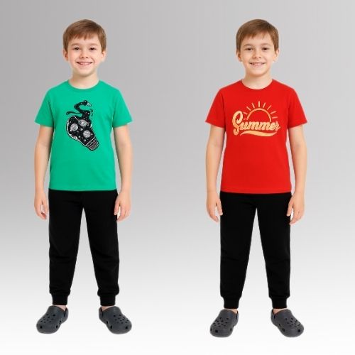 Round Neck Printed Super Combed Cotton T-shirt, (Pack of 2)