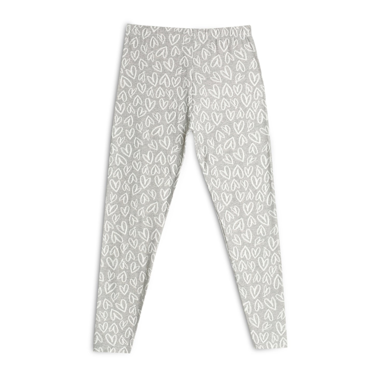 Poly lycra Printed Leggings for Girls Grey Heart