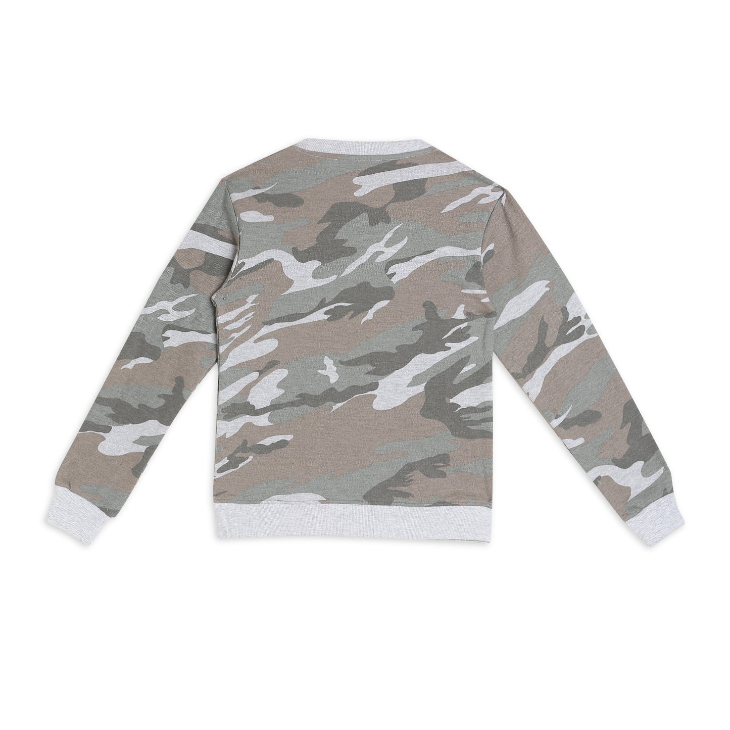 Boys Fleece Printed Round Neck Sweatshirt | Grey Camouflage