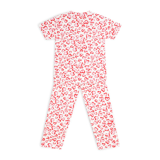 Sleepwear Set | Tshirt Pyjama Pant Set | Nightsuit Set | Boys & Girls Cotton Fabric Red Heart