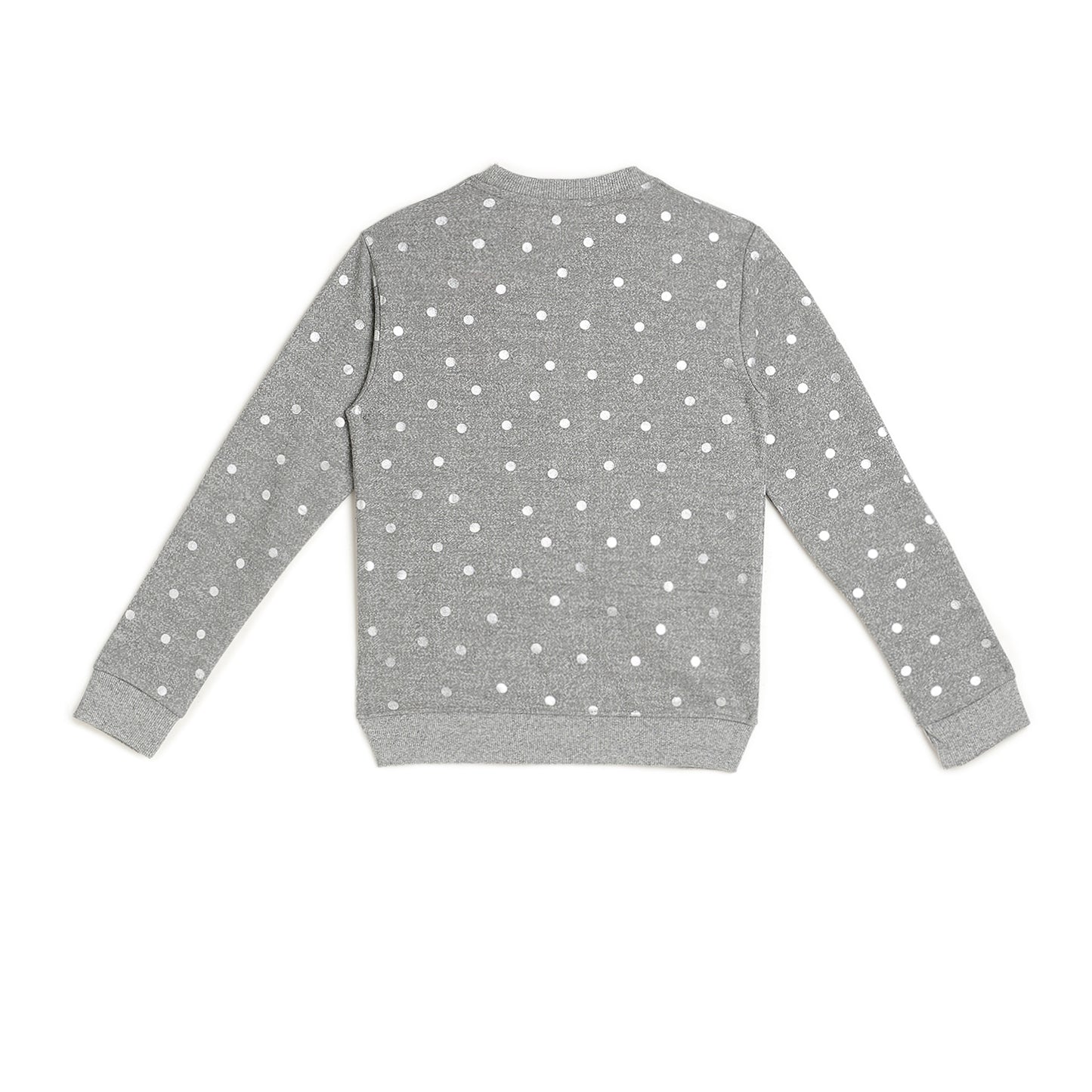 Girls Fleece Printed Round Neck Sweatshirt | Grey Dot Print
