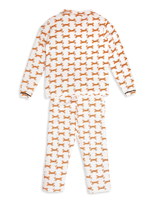 CHILINS Boys Tiger Print Night Suit Set | 100% Pure Cotton Full Sleeve Shirt & Pyjama