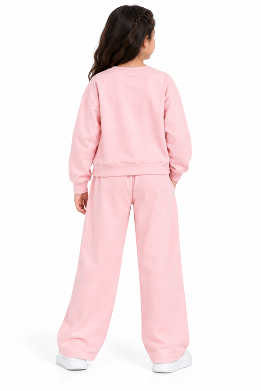 CHILINS Girls Pink Sweatshirt & Wide-Leg Pants Co-Ord Set