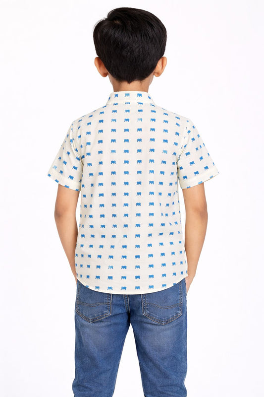 CHILINS Boys Cotton Printed Shirt with Mandarin Collar – Casual Wear