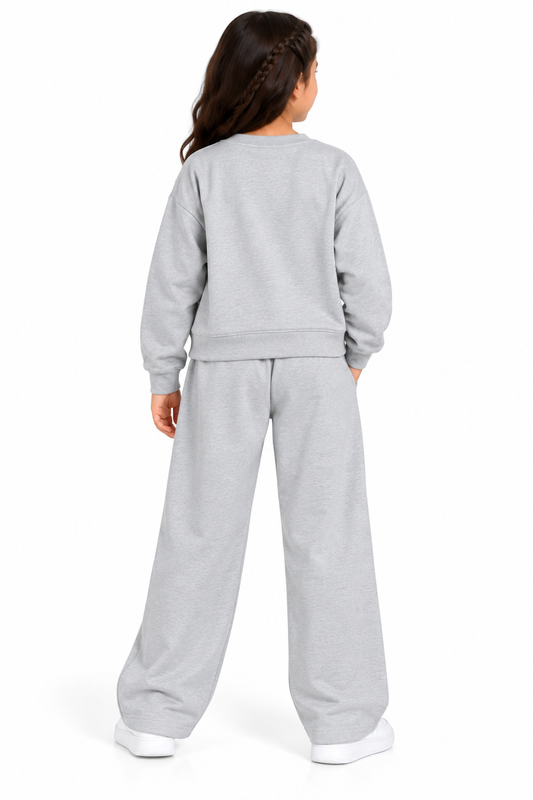 CHILINS Girls Grey Sweatshirt & Wide-Leg Pants Co-Ord Set