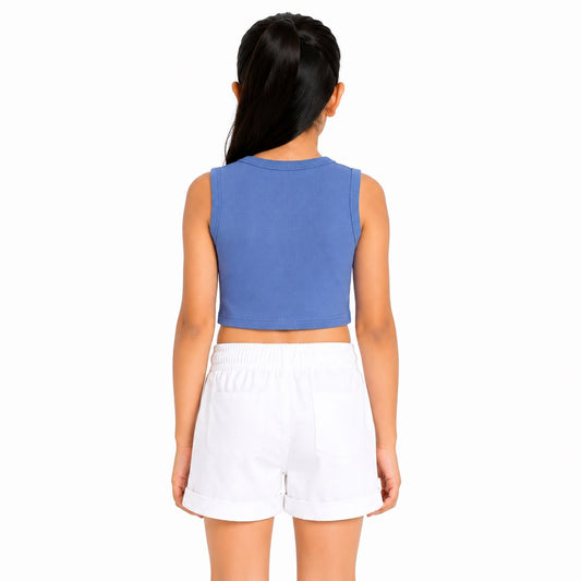 CHILINS Girls Green & Blue Color Block Sleeveless Crop Top