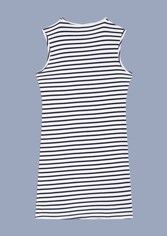 Girls White Black Striped Cotton Dress | Sleevesless | Casual & Outing Wear