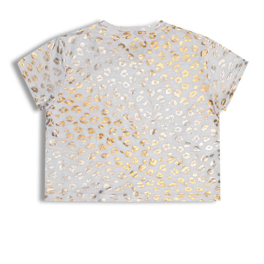 CHILINS Girls White & Golden Animal Print Cotton Crop Top