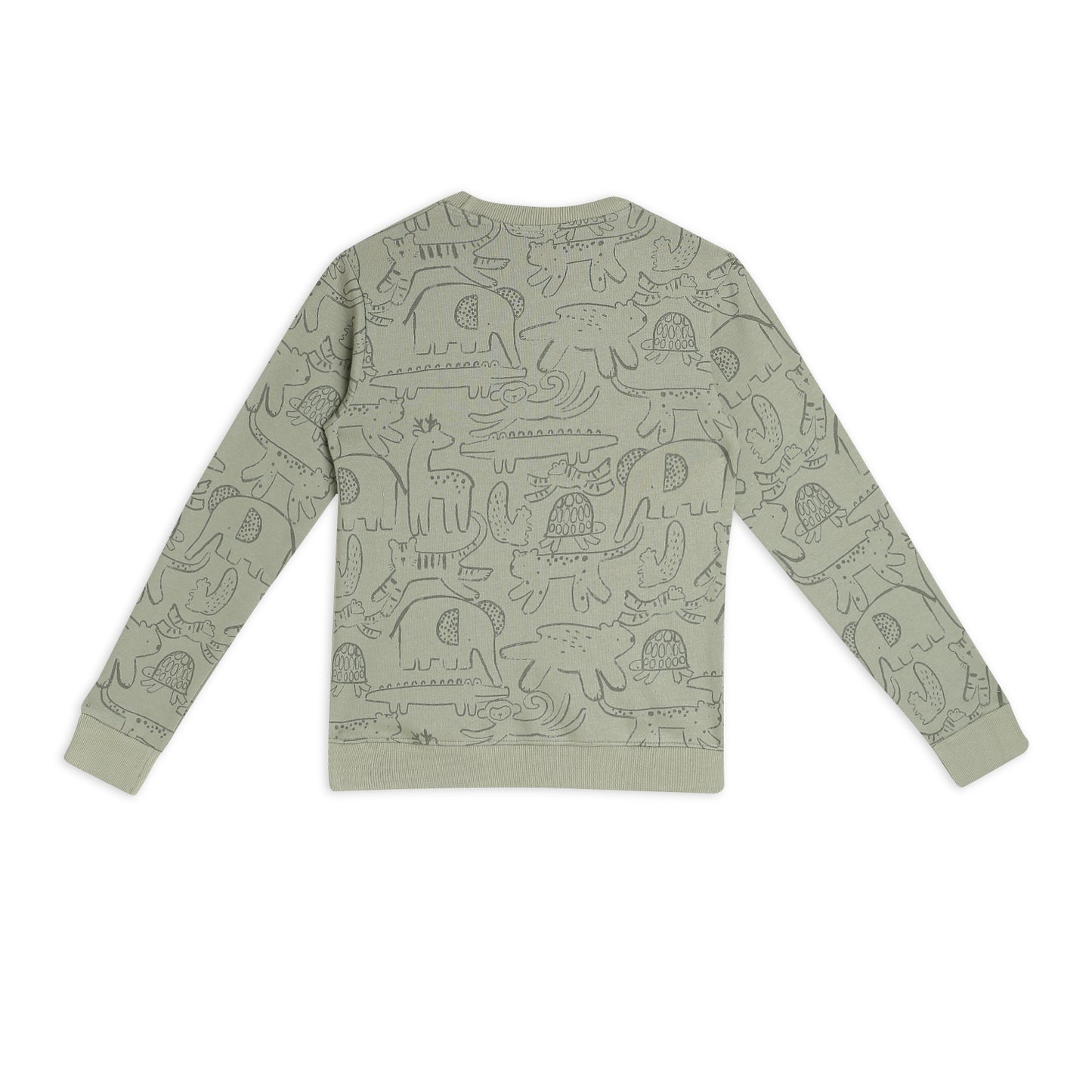 Boys Fleece Printed Round Neck Sweatshirt | Mehandi Animal Cartoon Print
