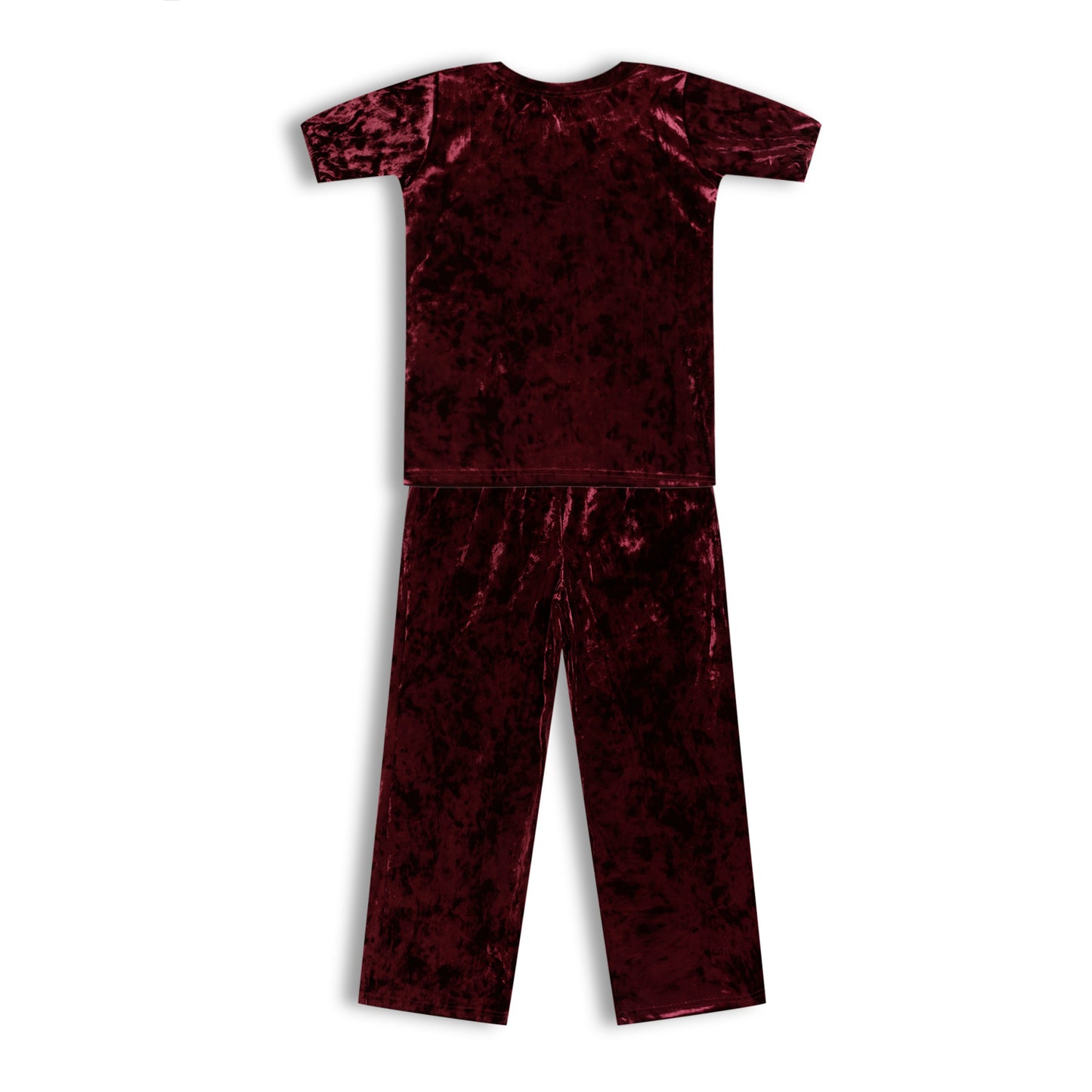 CHILINS Girls Velvet Co-Ord Set | Maroon Top & Pants Set for Kids