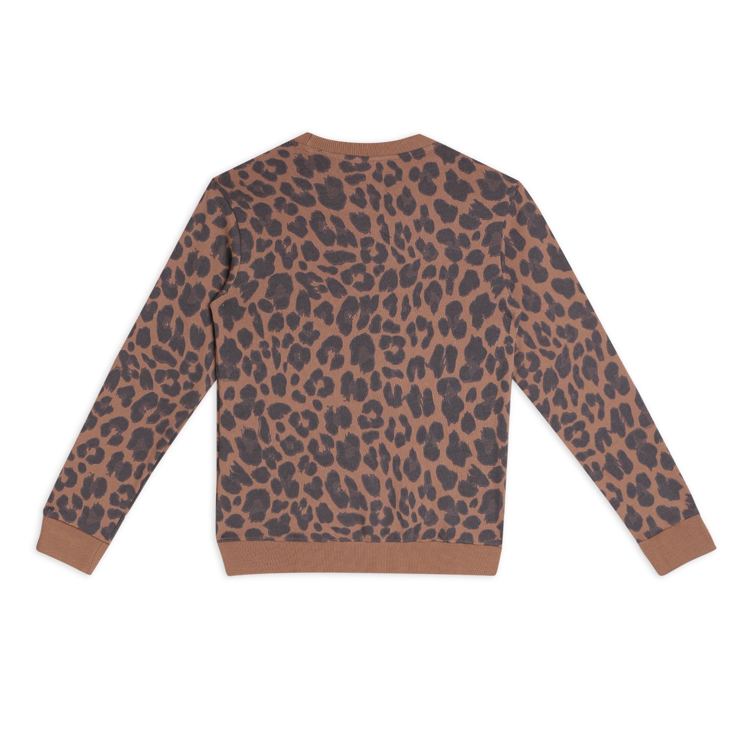 Girls Fleece Printed Round Neck Sweatshirt | Black Brown Animal Print