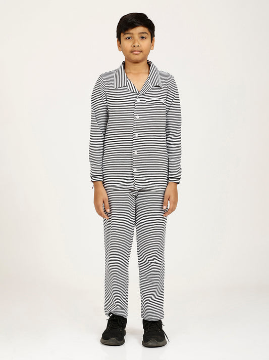 CHILINS Kids Cotton Shirt Pyjama Night Dress β Striped Print Sleepwear Set