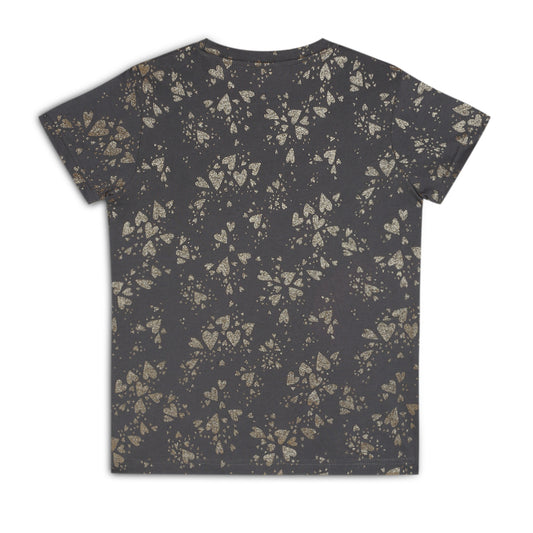 Kids Girls Regular Round Neck Cotton Fit T-Shirt Grey Gold Print