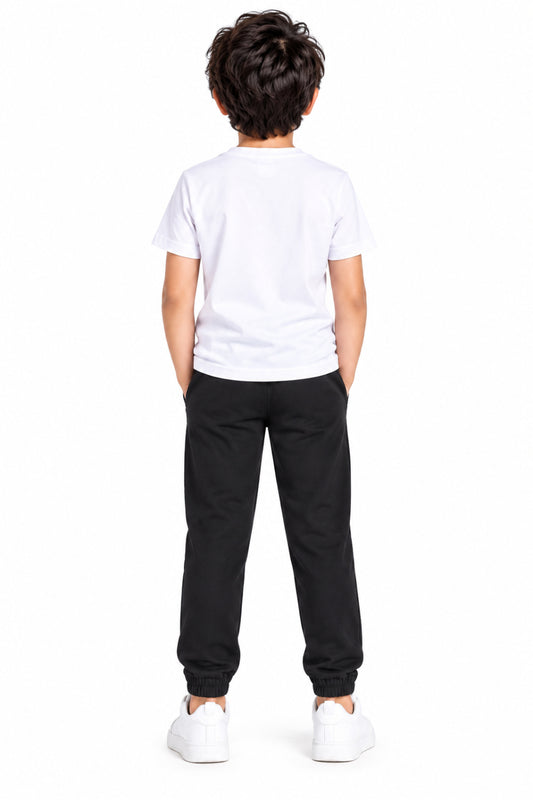 CHILINS Boys Black Joggers | Soccer Print Jogger Pants | Elasticated Waist | Casual & Activewear