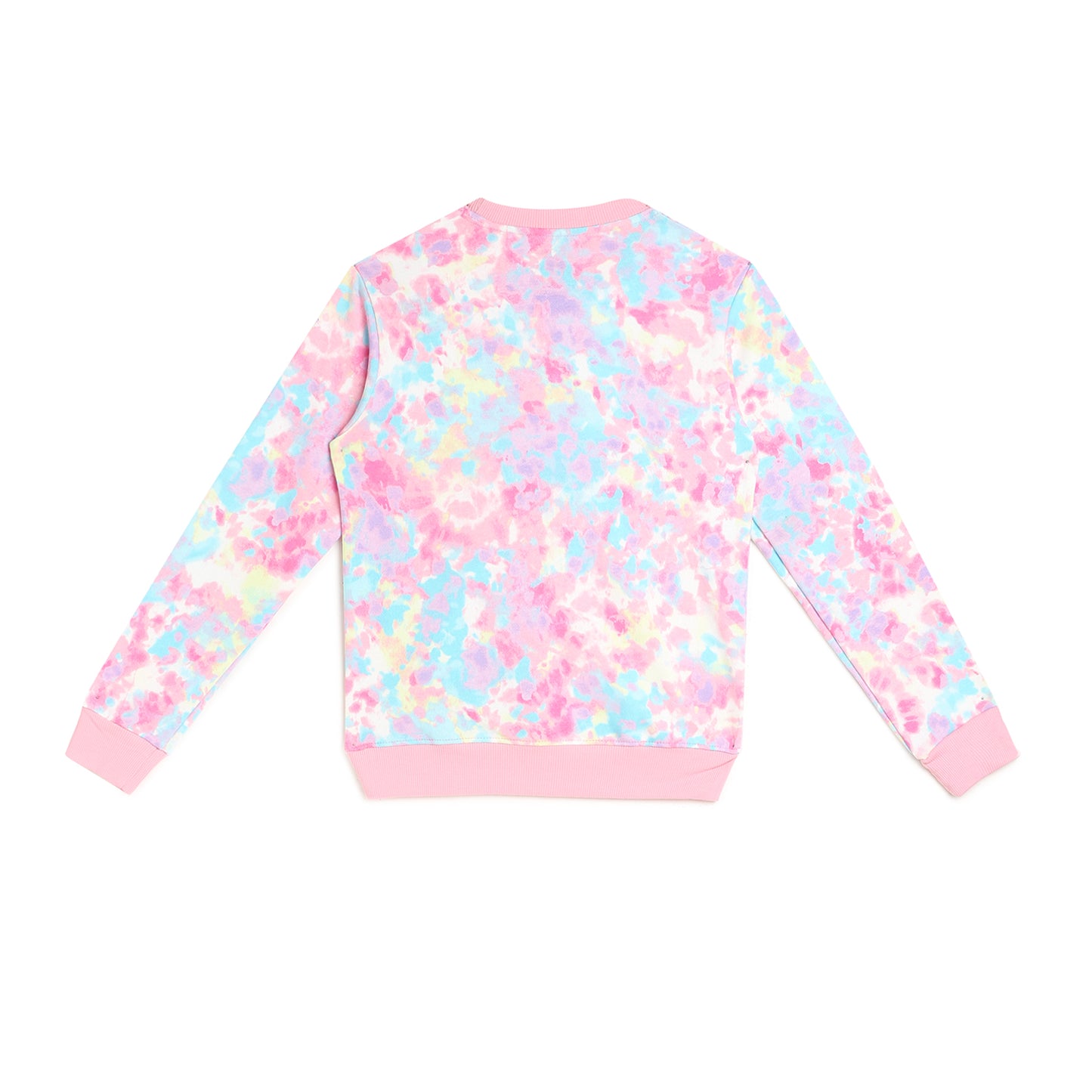 Girls Fleece Printed Round Neck Sweatshirt | Pink Tie Dye