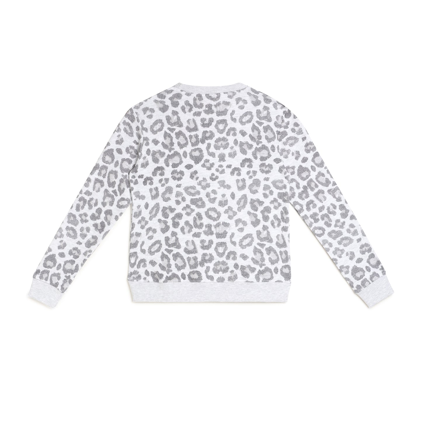 Girls Fleece Printed Round Neck Sweatshirt | Grey Animal Print