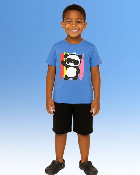 Round Neck Printed Cotton Tshirt, Color- Light Blue